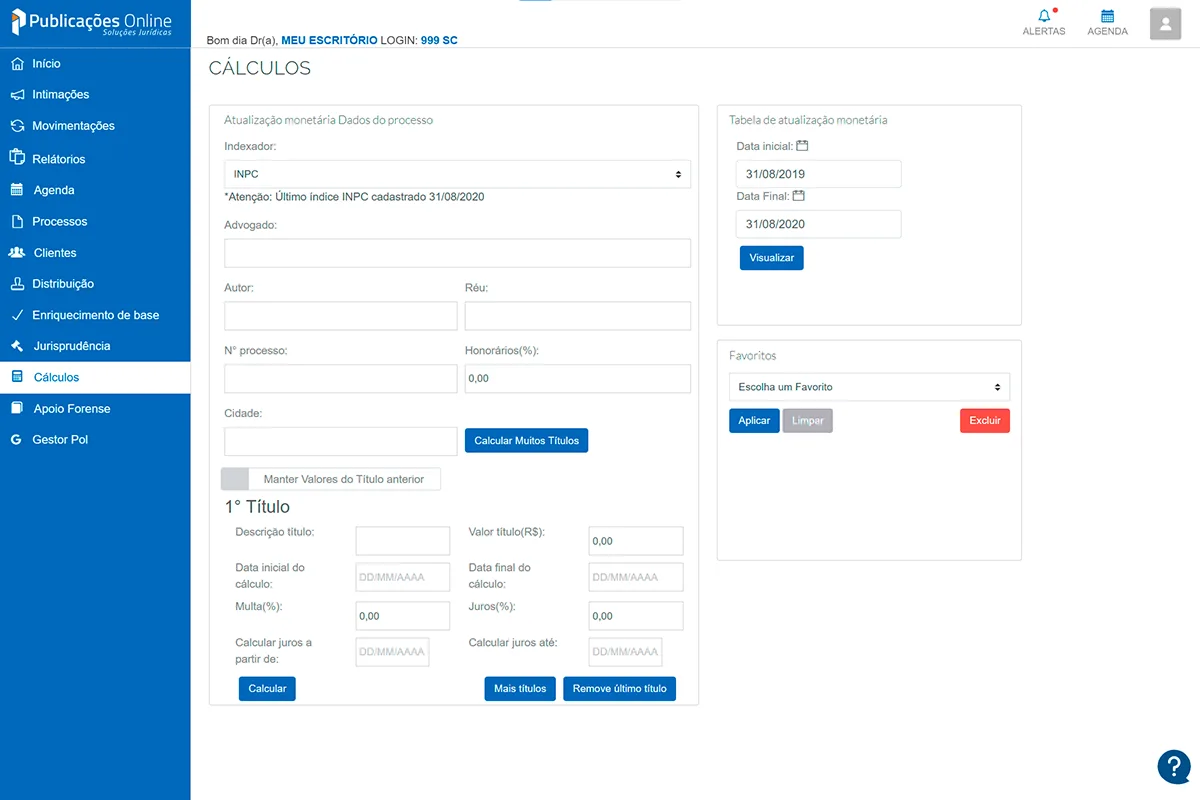 Tela de cálculos no Software da POL.