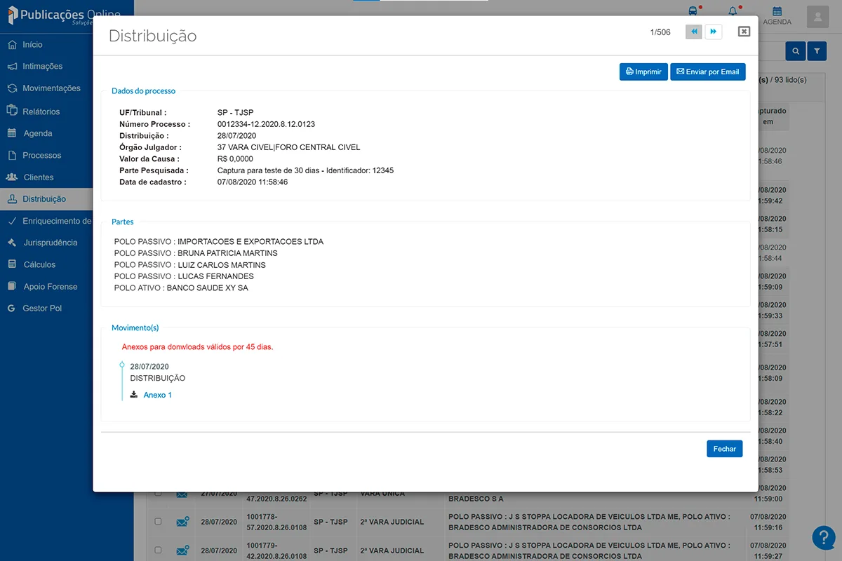 Tela de Distribuição Processual no Software da POL.