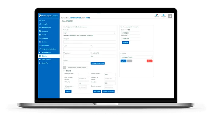 Sistema de cálculos no Software da POL.